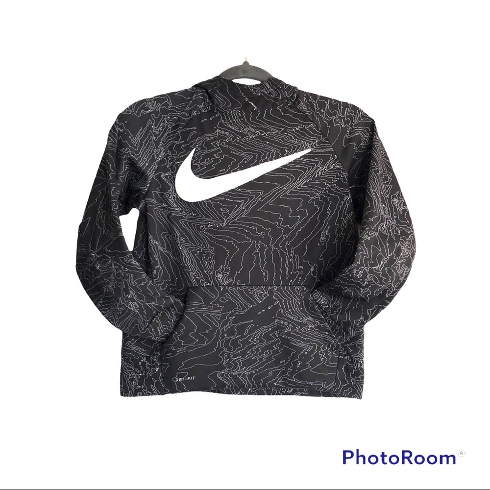 Nike Swoosh Black/White Boys Sweatshirt Hoodie with Front Pocket